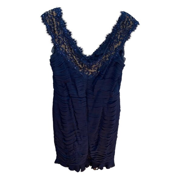 Tadashi Shoji Navy Blue Sequin Silk Blend Cocktail Dress - Picture 4 of 16